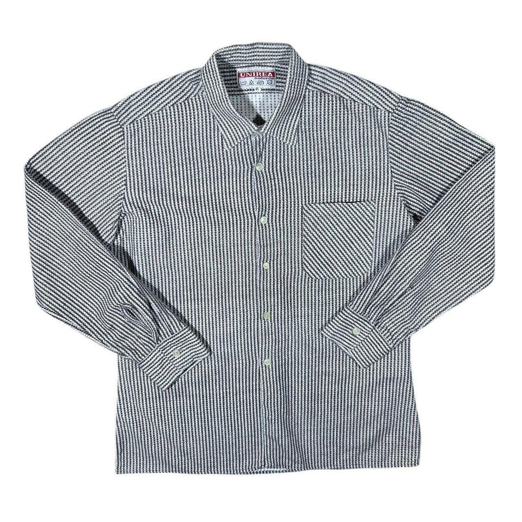 Vintage Unirea Salonla Brown White Houndstooth Style Check Long Sleeve Flannel Shirt
