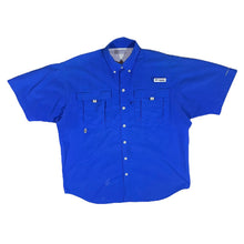 Load image into Gallery viewer, Early 00&#39;s COLUMBIA PFG Fishing Tactel Nylon Blue Short Sleeve Button-Up Shirt
