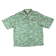 Load image into Gallery viewer, COLUMBIA &quot;Suffolk, VA&quot; Fish Patterned Cotton Short Sleeve Button-Up Shirt
