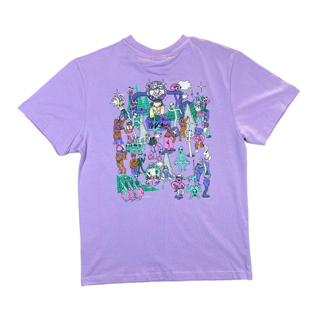 MOSSIMO Cartoon Alien Rave Skater Logo Graphic Purple T-Shirt
