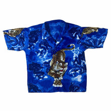 Load image into Gallery viewer, Early 00&#39;s Gothic Y2K Tiger Graphic Blue Short Sleeve Shirt
