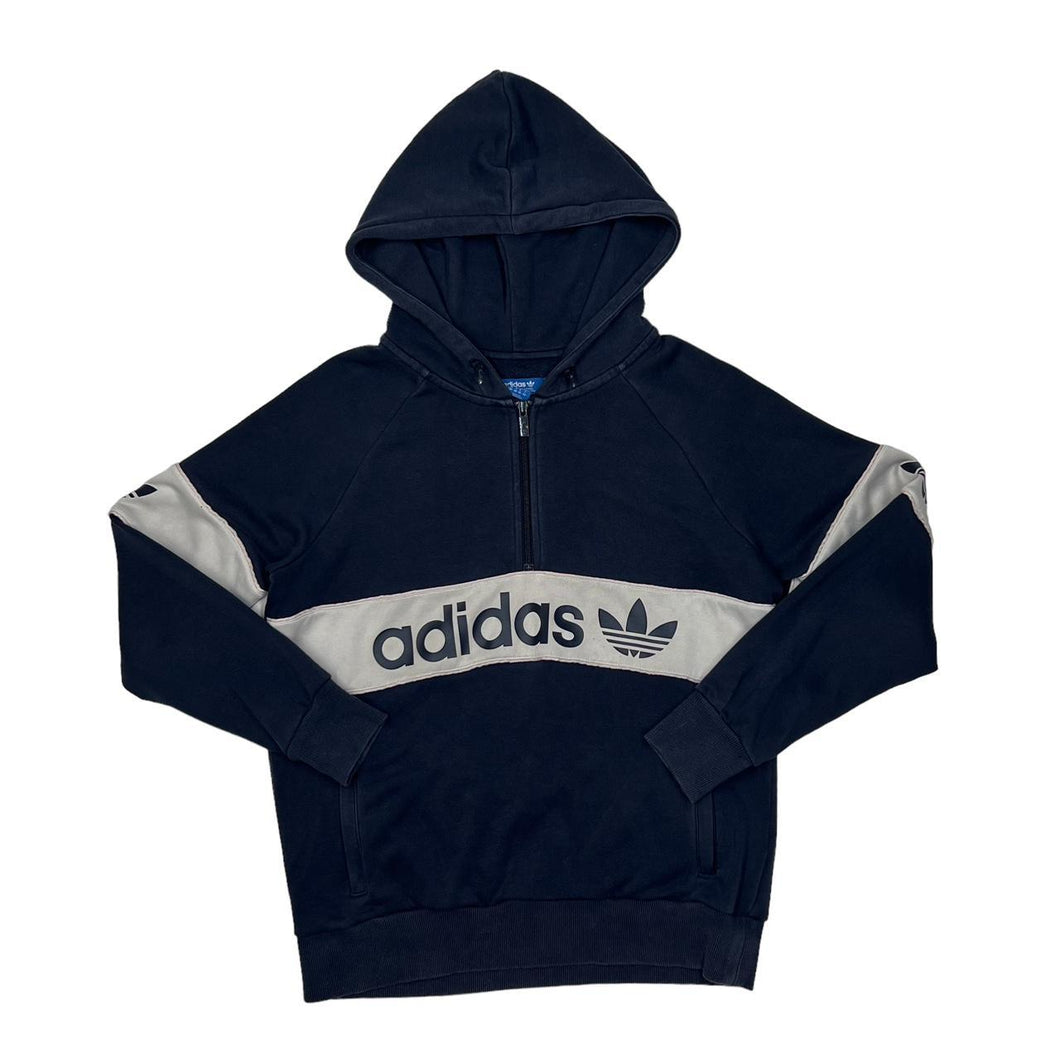 ADIDAS Colour Block Big Logo Spellout Graphic 1/4 Zip Pullover Hoodie