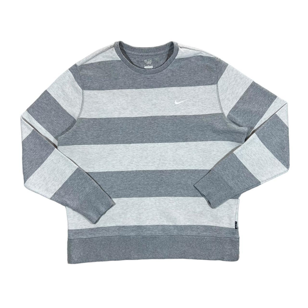 NIKE Athletic Dept. Embroidered Mini Logo Colour Block Grey Striped Crewneck Sweatshirt