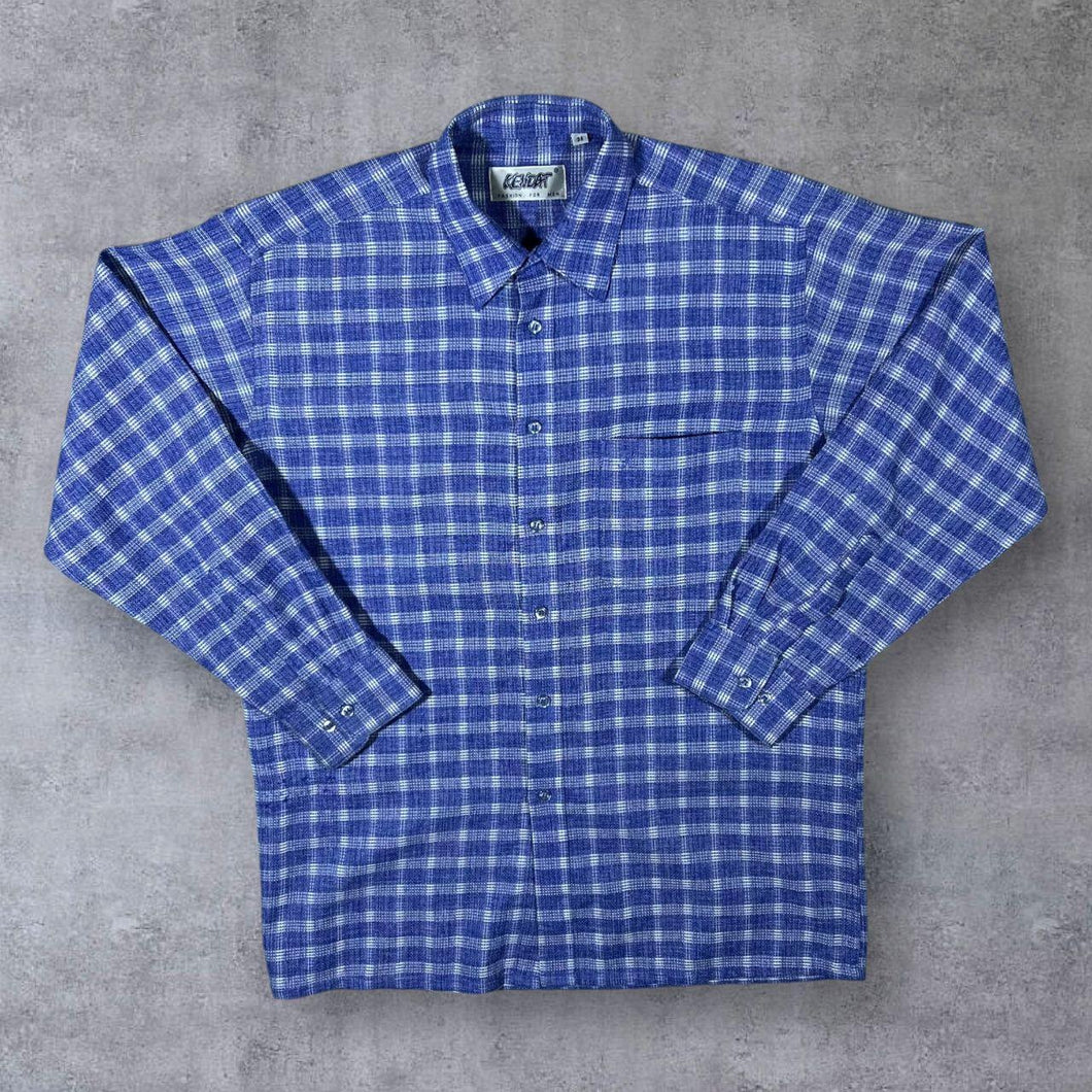 Vintage Kendat Blue White Plaid Check Long Sleeve Flannel Shirt