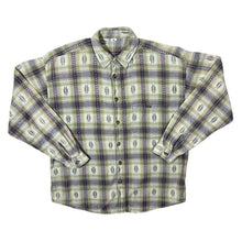 Load image into Gallery viewer, Vintage Aztec Patterned Green Check Cotton Flannel Long Sleeve Shirt

