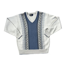 Load image into Gallery viewer, Vintage 90&#39;s GABICCI Blue Grey Grandad Patterned V-Neck Acrylic Wool Knit Sweater Jumper
