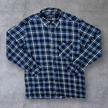 Load image into Gallery viewer, Vintage J-Explorer Navy Blue White Plaid Check Long Sleeve Cotton Flannel Shirt
