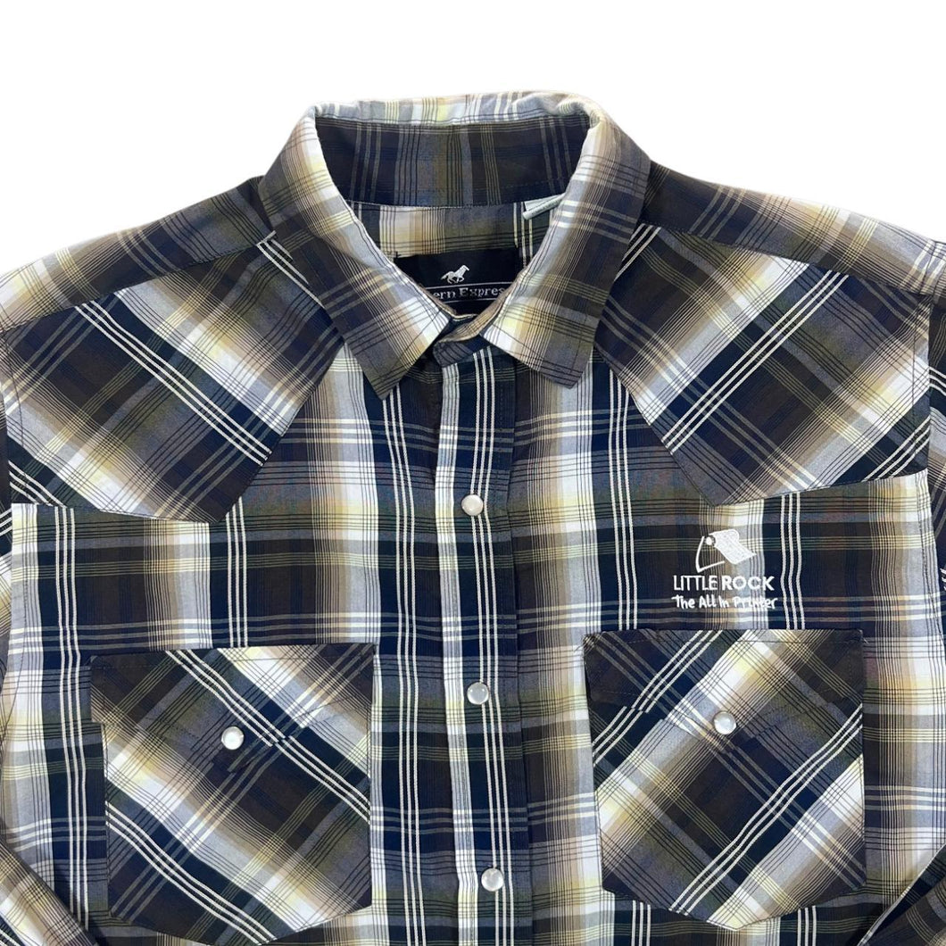 Vintage Western Express Cowboy Western Plaid Check Popper Button Long Sleeve Shirt