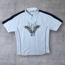 Load image into Gallery viewer, Early 00's Clockhouse C&amp;A Goth Y2K Tribal Motif White Black Polyester Shirt
