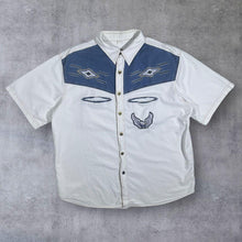 Load image into Gallery viewer, Vintage Cowboy Western Embroidered Aztec Eagle White Blue Short Sleeve Shirt
