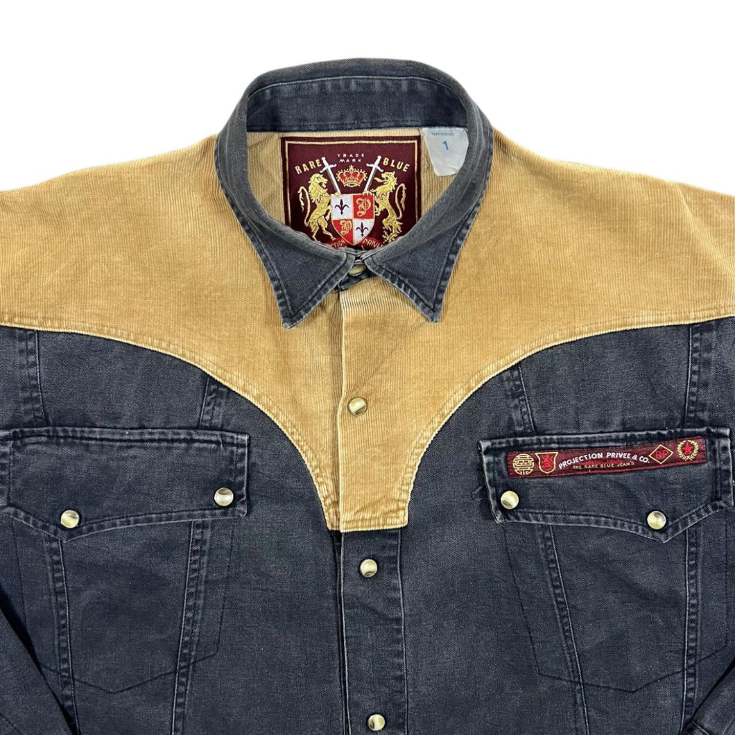 Vintage Projection Privee & Co. Cowboy Western Black Denim Long Sleeve Popper Shirt