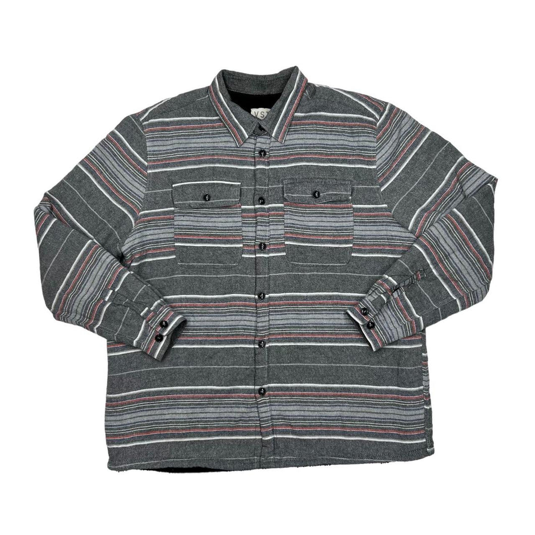 VSTR Blanked Striped Sherpa Teddy Fleece Lined Flannel Over Shirt