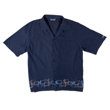 Load image into Gallery viewer, Early 00&#39;s BSD Surfer Y2K Patterned Navy Blue Nylon Polyester Short Sleeve Shirt
