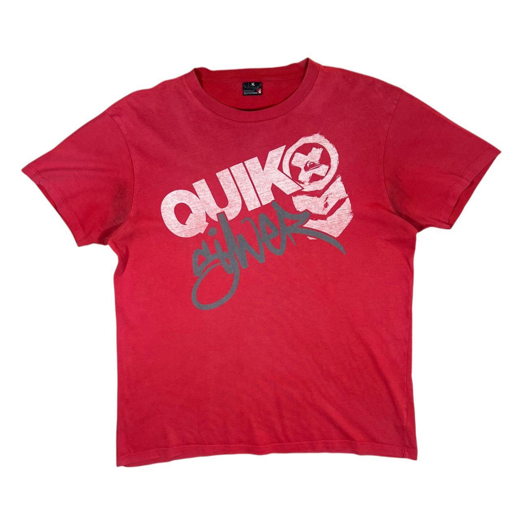 QUIKSILVER Classic Logo Spellout Surfer Skater Graphic Red T-Shirt