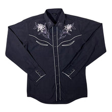 Load image into Gallery viewer, Vintage Cowboy Western Embroidered Floral Dark Grey Popper Long Sleeve Shirt
