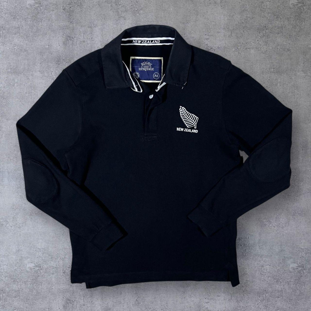 Rugby Heritage New Zealand All Blacks Rugby Long Sleeve Black Polo Shirt