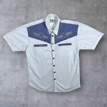 Load image into Gallery viewer, Vintage John Baner Cowboy Western Embroidered Native White Blue Short Sleeve Shirt
