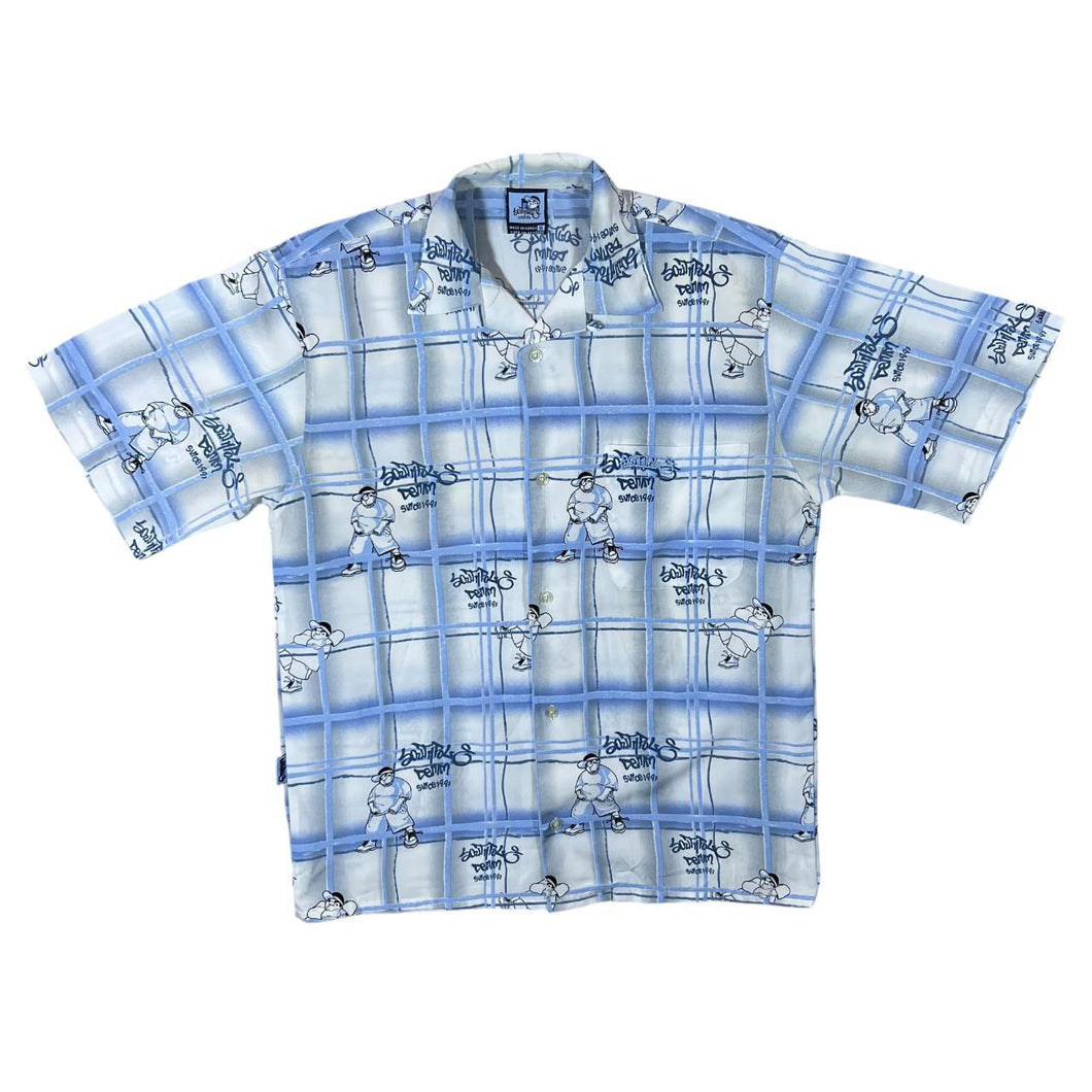Early 00's Southpole Hip Hop Y2K Streetwear Blue White All-Over Print Short Sleeve Shirt