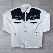 Load image into Gallery viewer, Vintage John Baner Cowboy Western Metal Native American Motif Popper Long Sleeve Shirt

