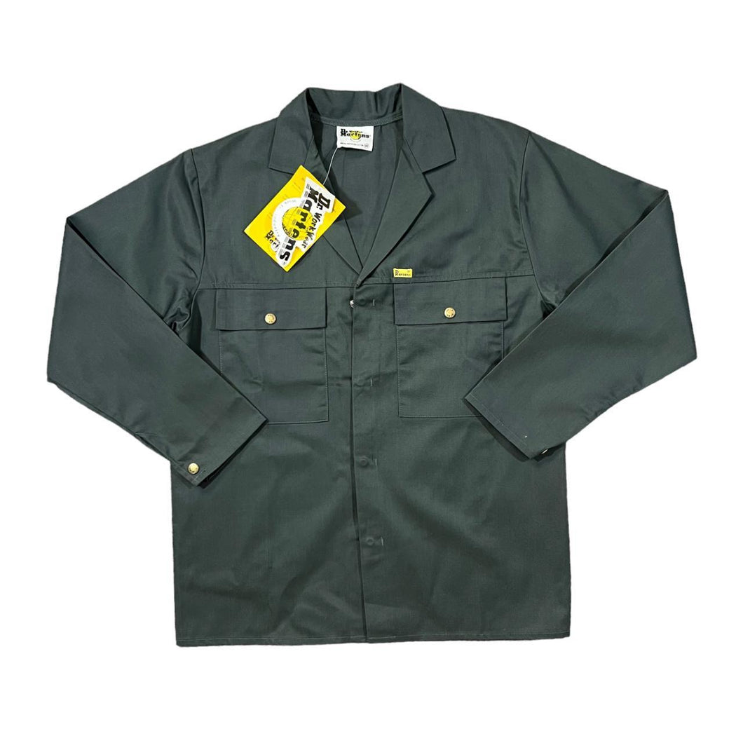 DR. MARTENS WORKWEAR Classic Grey Green Open Collar Cotton Long Sleeve Work Chore Shirt