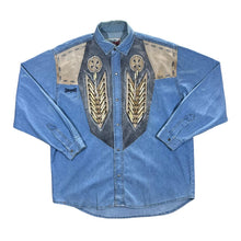 Load image into Gallery viewer, Vintage STOCKERPOINT Beaded Cowboy Western Style Long Sleeve Blue Denim Shirt
