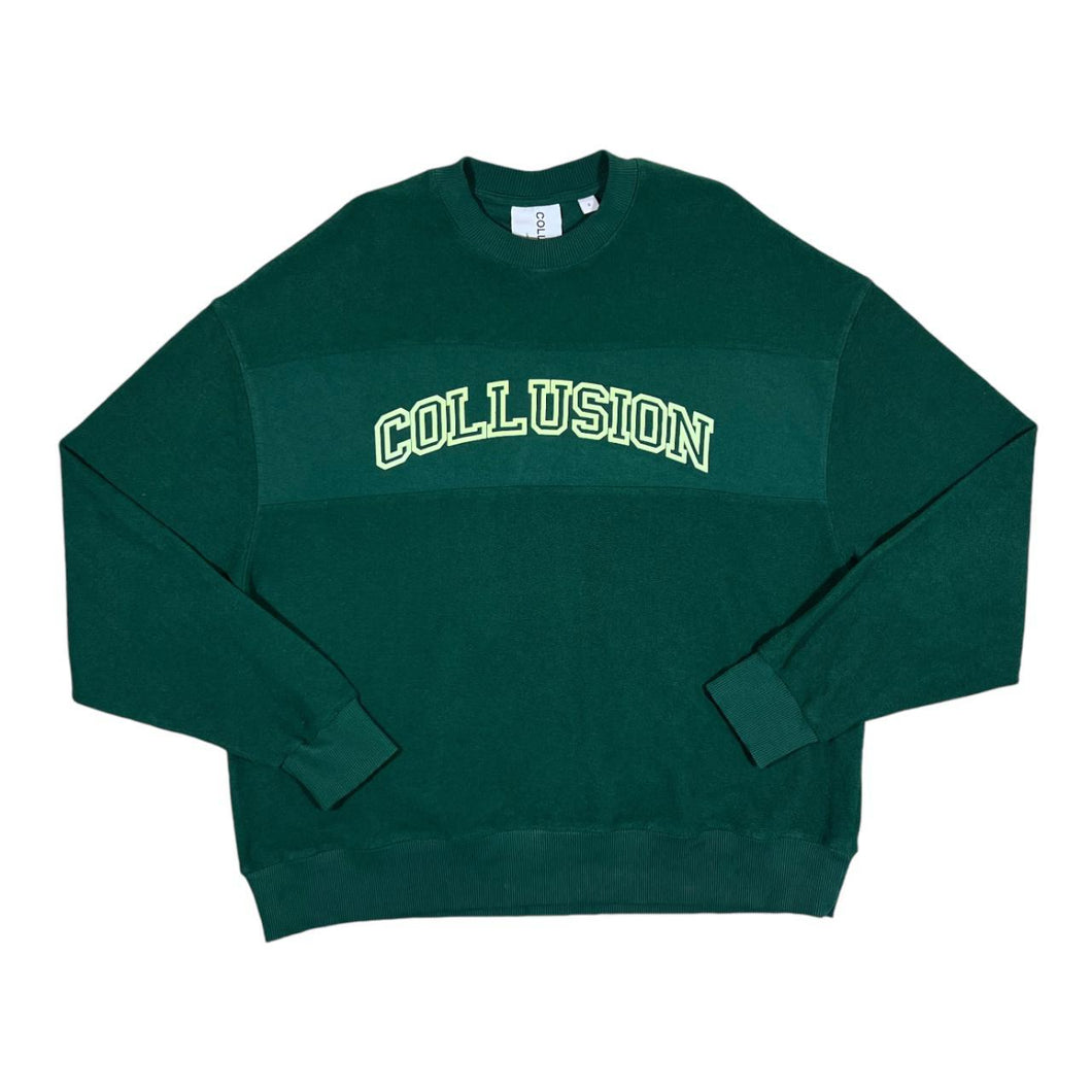 COLLUSION Graphic Spellout Towelling Green Crewneck Sweatshirt