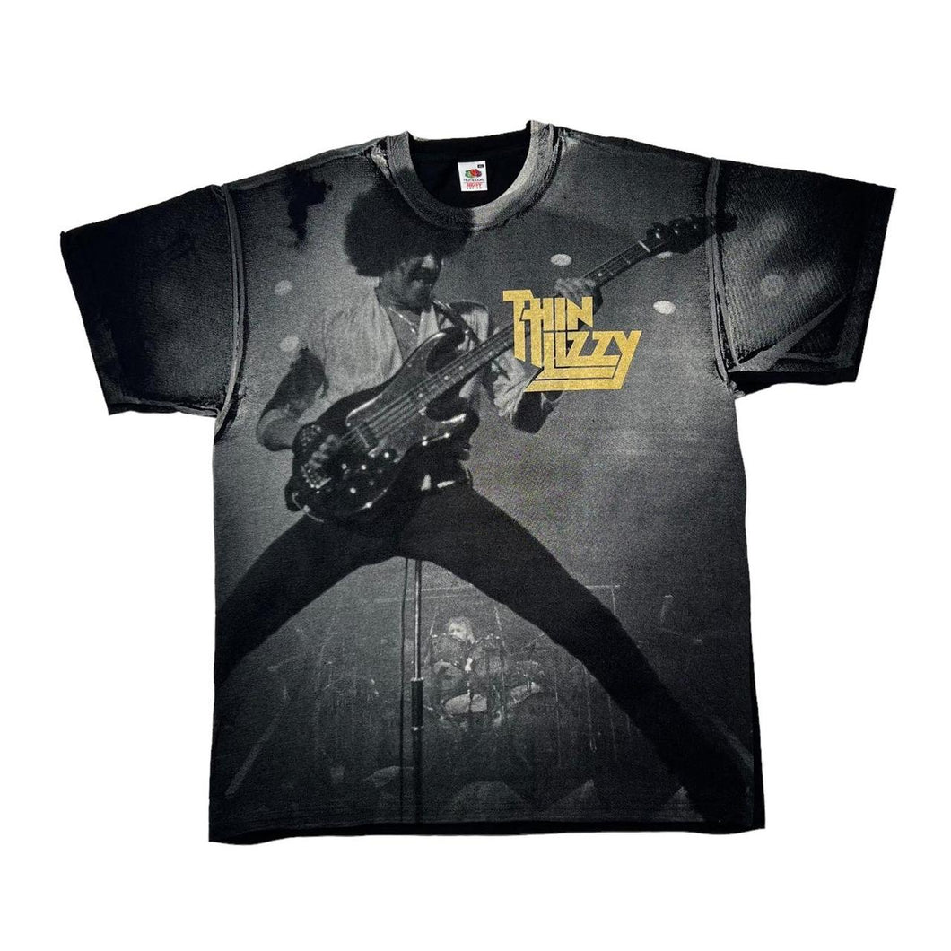 THIN LIZZY Phil Lynott All-Over Spellout Print Graphic Blues Hard Rock Band T-Shirt