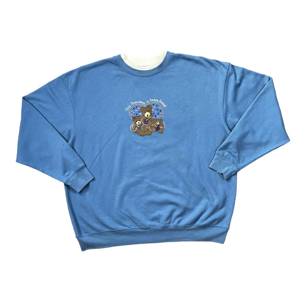 Vintage THIS GRANDMA IS BEARY LOVED Novelty Embroidered Cottage Core Sweatshirt