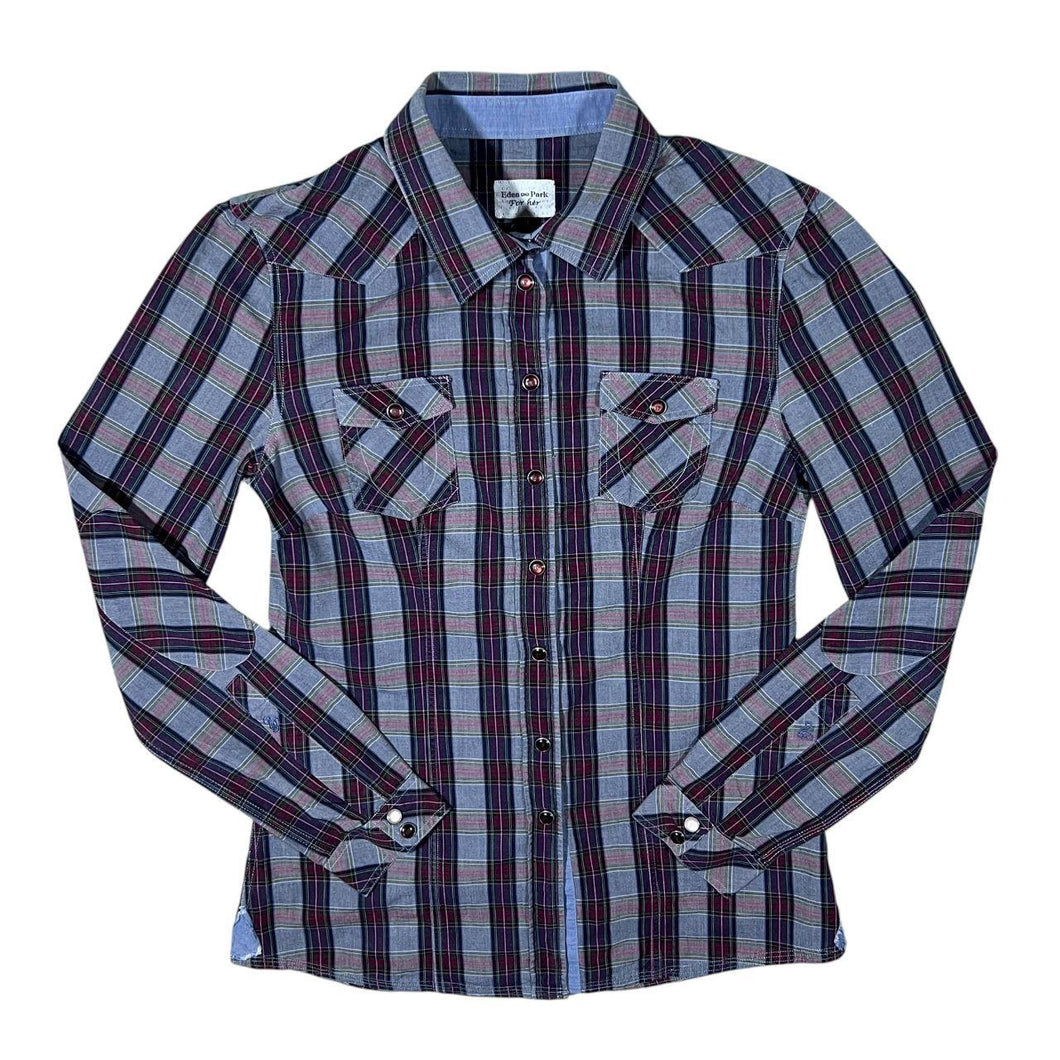 Eden Park For Her Western Style Multi Check Popper Cotton Long Sleeve Shirt