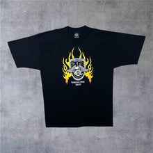 Load image into Gallery viewer, Early 00’s Harley Owners Group “Barcelona 2003” Flame Biker Graphic Black T-Shirt
