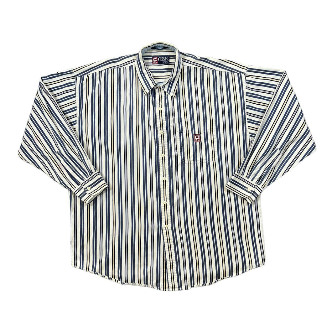 Vintage 90's CHAPS RALPH LAUREN Embroidered Pocket Logo Multi Striped Long Sleeve Cotton Shirt