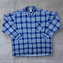 Load image into Gallery viewer, Vintage Blue Yellow White Plaid Check Long Sleeve Cotton Flannel Shirt
