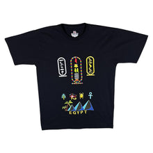 Load image into Gallery viewer, Carla Craft EGYPT Embroidered Hieroglyph Souvenir Spellout Black T-Shirt
