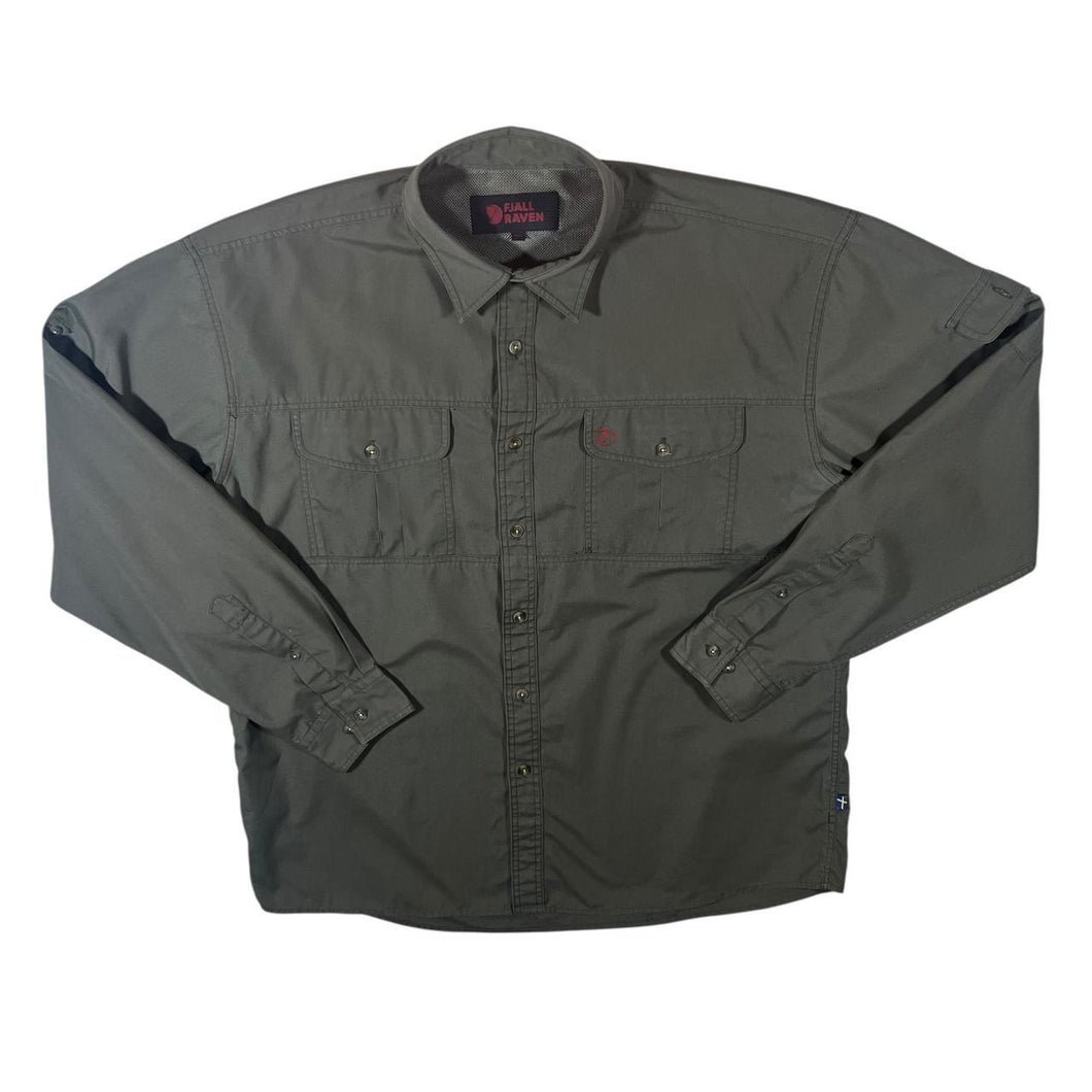 Vintage Fjallraven Khaki-Brown Utility Hiking Long Sleeve Cotton Polyester Shirt