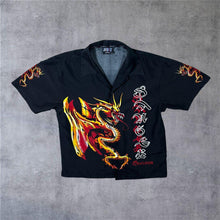 Load image into Gallery viewer, Early 00's Dognose "Danger Division" Goth Y2K Dragon Graphic Black Polyester Shirt
