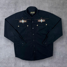 Load image into Gallery viewer, Early 00&#39;s Atlas For Men Embroidered Native Cowboy Western Black Long Sleeve Shirt
