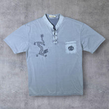 Load image into Gallery viewer, Vintage Kuanli RJ Embroidered Dragon Hippy Grey Cotton Toggle Short Sleeve Shirt
