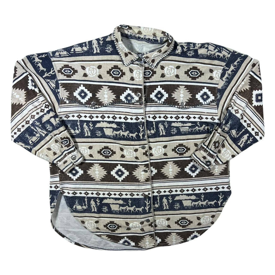 Vintage Aztec Crazy Abstract Patterned Cowboy Western Long Sleeve Shirt