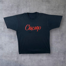 Load image into Gallery viewer, Vintage 90’s Chicago USA Souvenir Spellout Graphic Single Stitch Black T-Shirt
