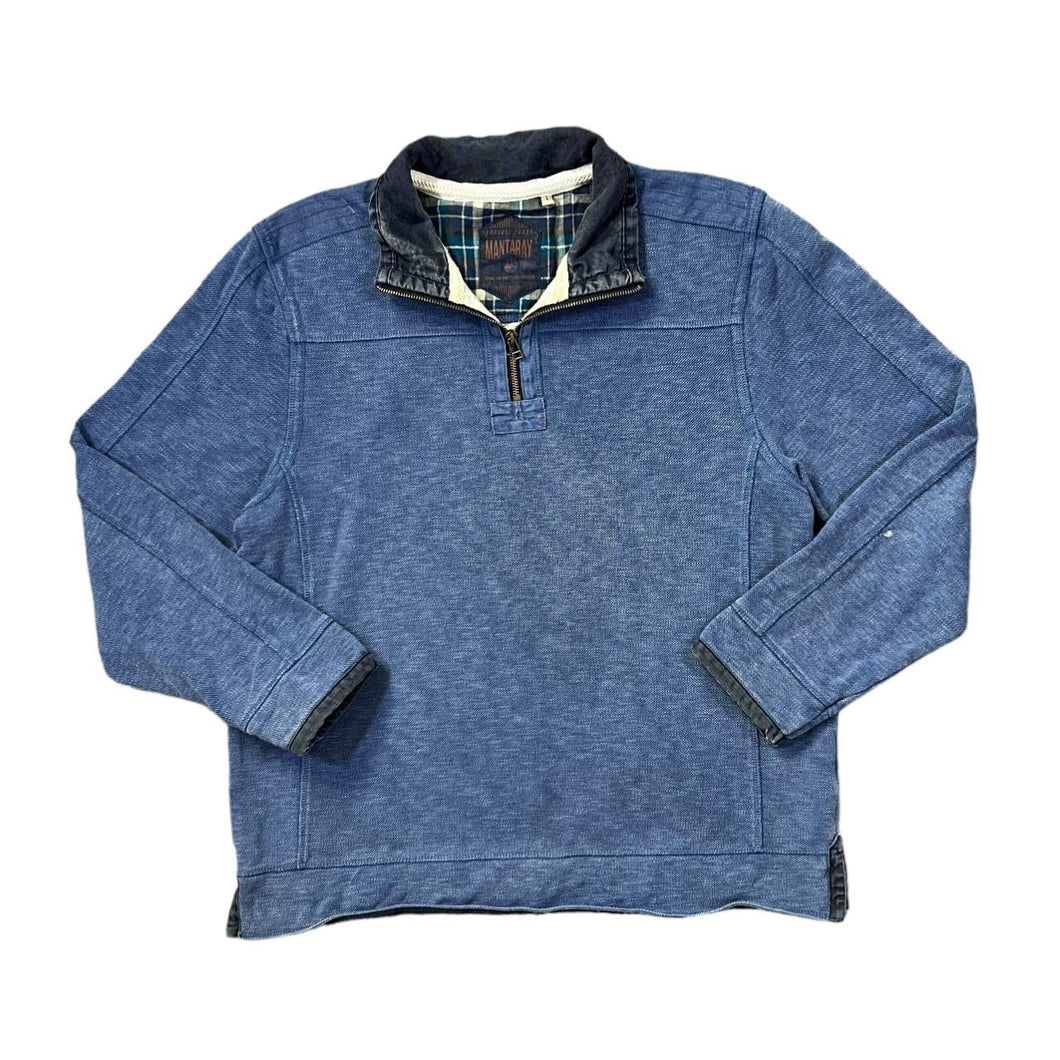 MANTARAY Classic Blue Contrast Collar 1/4 Zip Pullover Sweatshirt