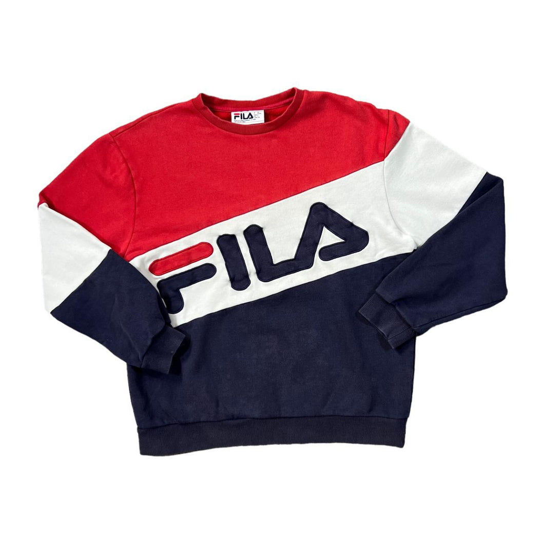 FILA Embroidered Big Logo Spellout Colour Block Crewneck Sweatshirt