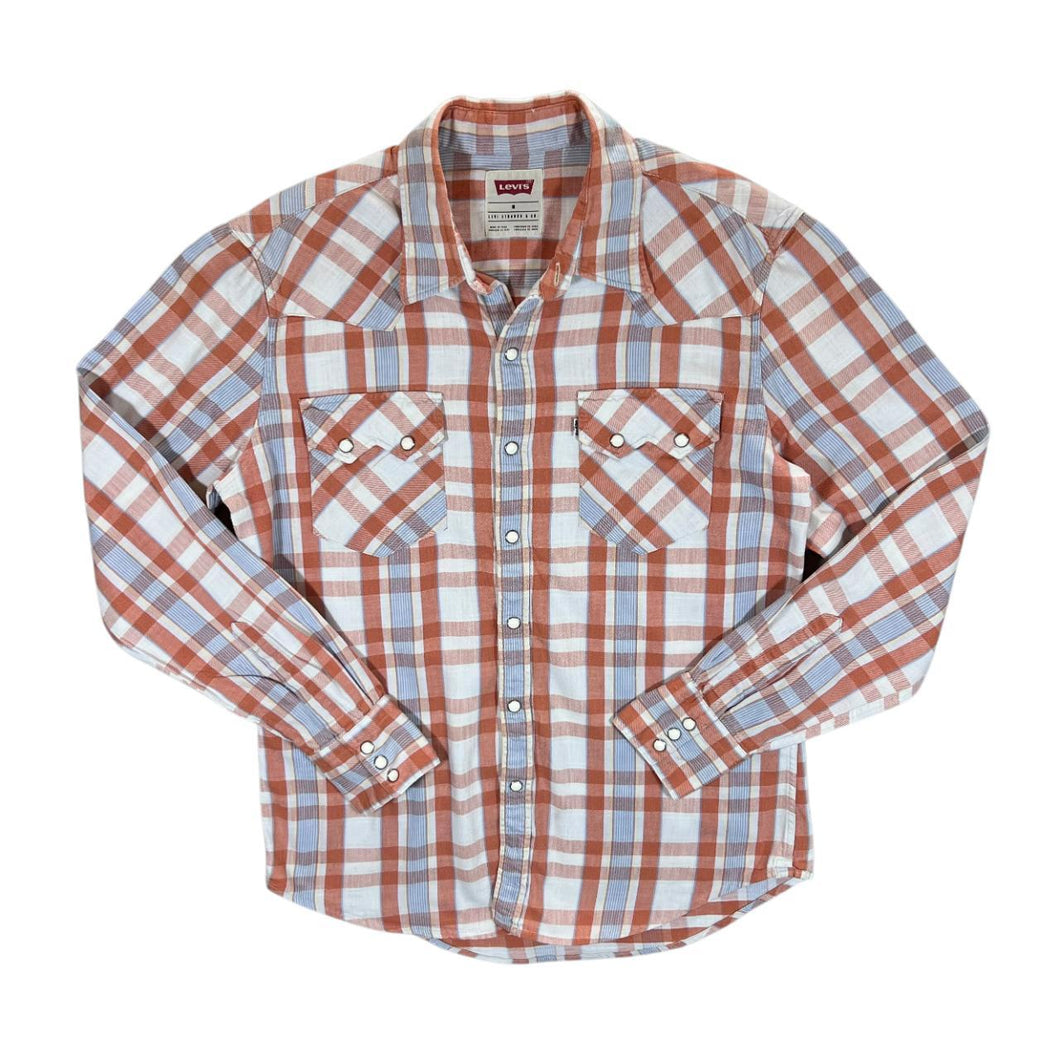 LEVI'S Cowboy Western Plaid Check Pearl Snap Popper Long Sleeve Shirt