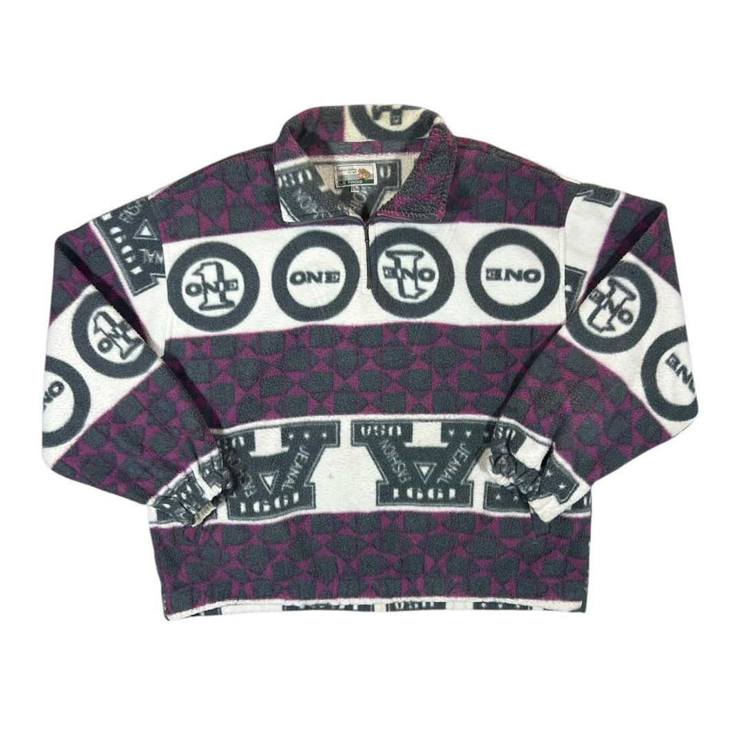 Vintage 90's LE FROG Patterned Colour Block 1/4 Zip Pullover Fleece Sweatshirt