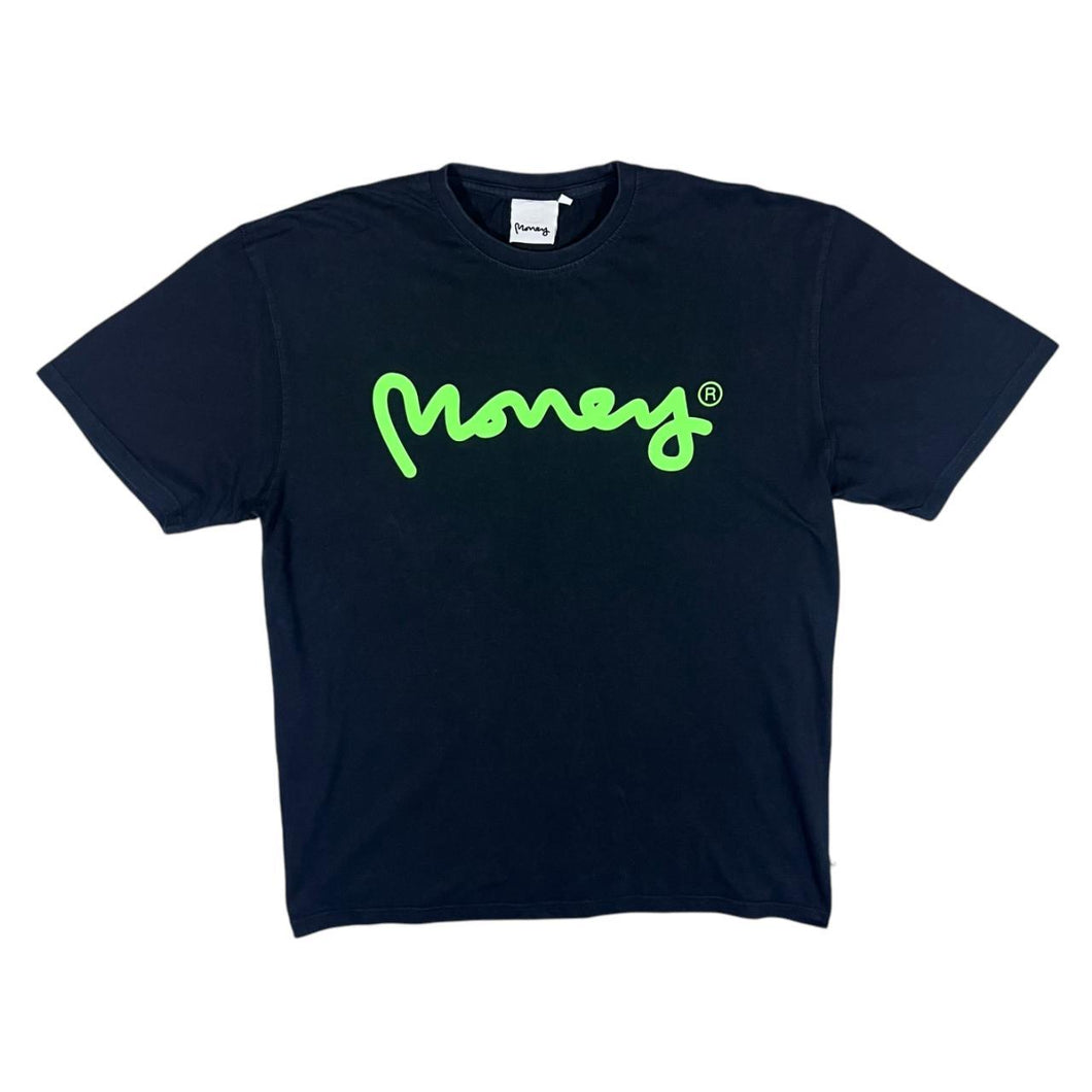 MONEY Classic Big Logo Spellout Black Green Short Sleeve T-Shirt