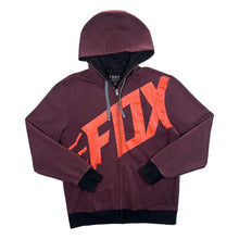 Load image into Gallery viewer, FOX Racing Motorsports Logo Spellout Graphic Burgundy Zip Hoodie
