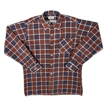 Load image into Gallery viewer, Vintage Friendship Brown Navy White Plaid Check Long Sleeve Flannel Shirt
