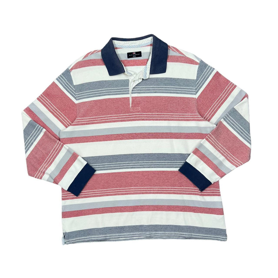 BLUE HARBOUR Marks & Spencer Multi Striped Long Sleeve Polo Shirt