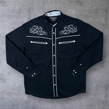 Load image into Gallery viewer, Atlas For Men Cowboy Western Cowskull Black Cotton Long Sleeve Shirt
