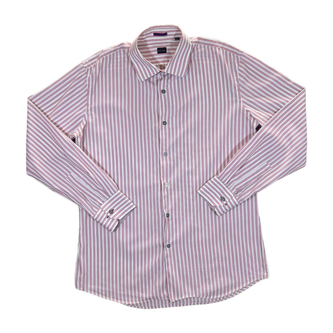 PAUL SMITH Made In Italy Pink White Striped Long Sleeve Cotton Shirt