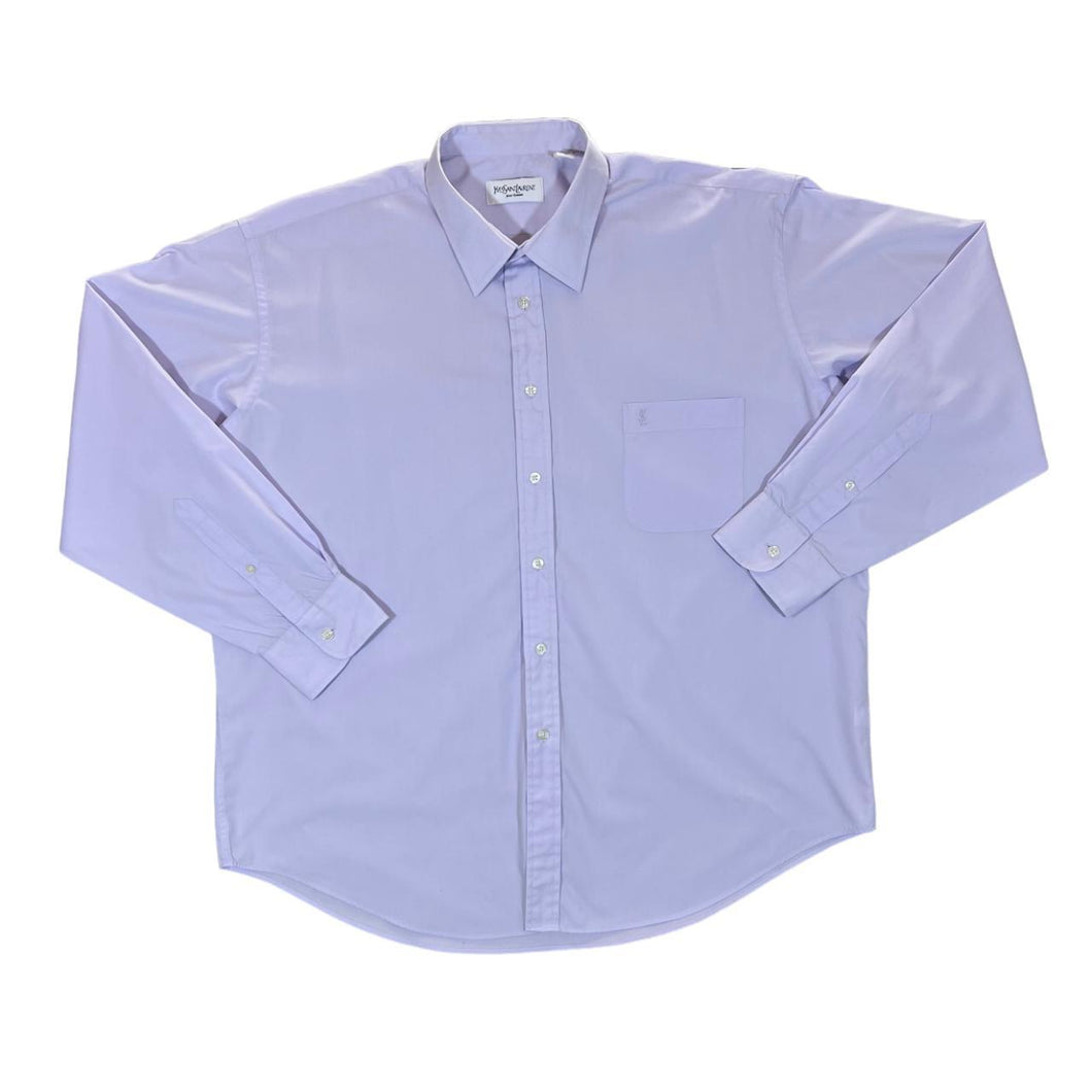 Early 00's YVES SAINT LAURENT YSL Classic Purple Embroidered Mini Logo Long Sleeve Dress Shirt